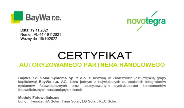 Certyfikat BayWa r.e.