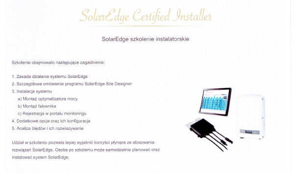 Certyfikat Solar Edge